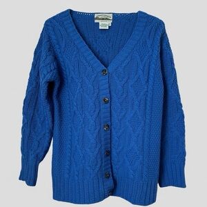 Aran Crafts 100% Merino Wool Made in Ireland Cable Knit Cardigan Sweater XS Blue